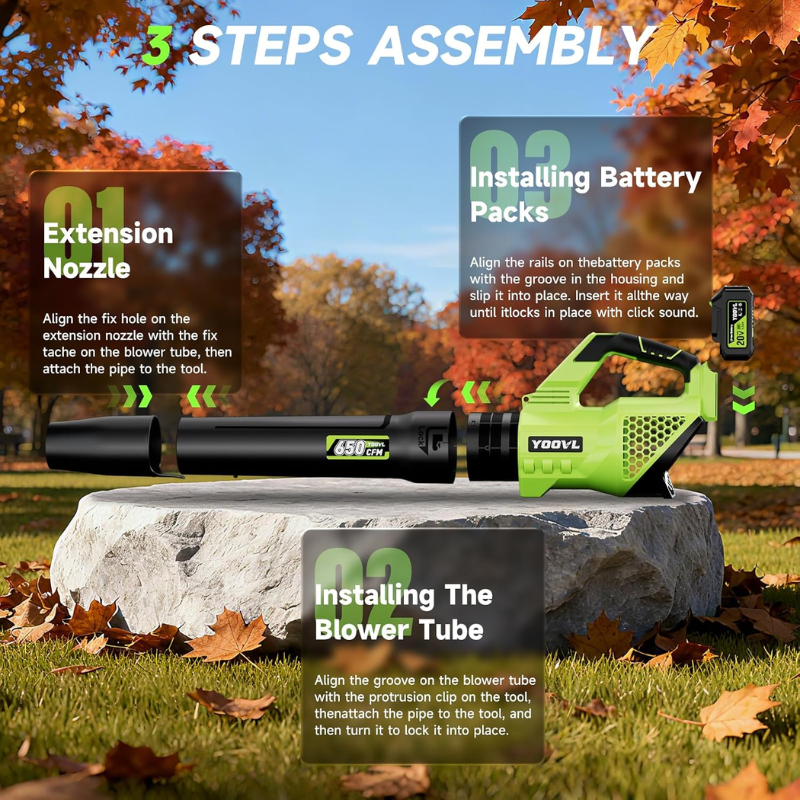 YOOVL Cordless Leaf Blower 650 CFM with 2 x 20V 5.2Ah Batteries and Charger