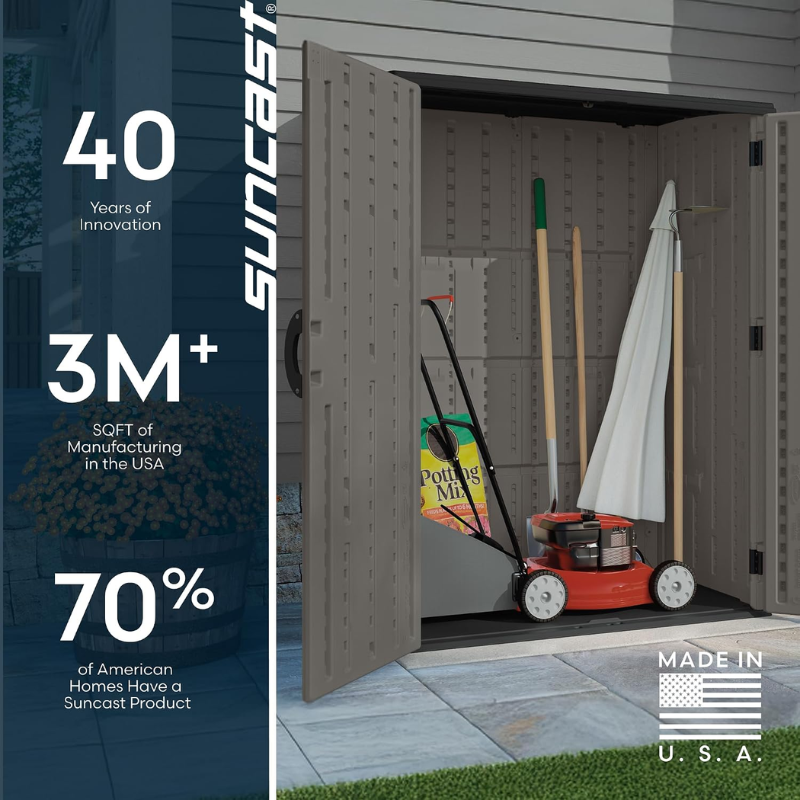 Suncast 54 Cu Ft Vertical Resin Storage Shed, Stoney