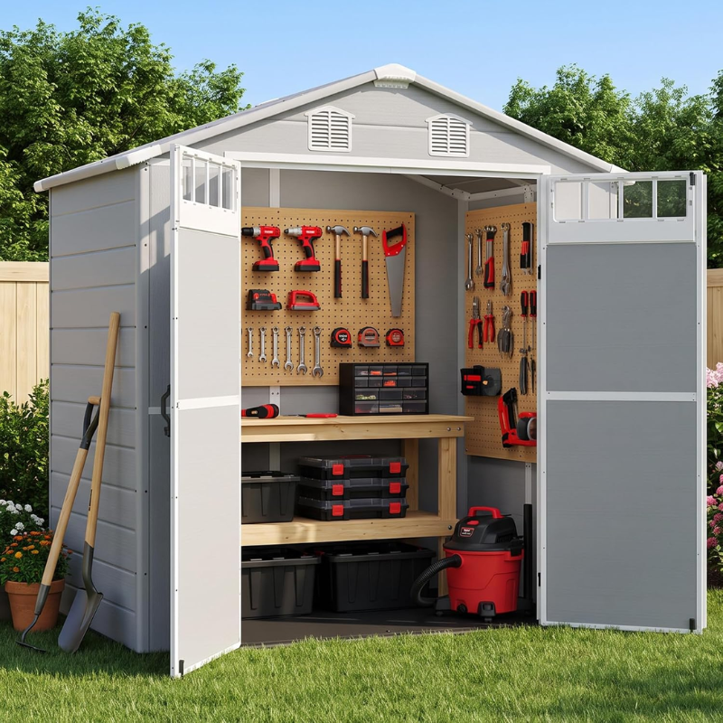 NORTHSKY 6 x 4.5 ft Plastic Outdoor Storage Shed with Floor, Light Gray