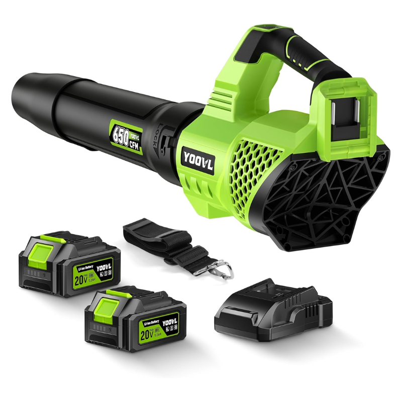 YOOVL Cordless Leaf Blower 650 CFM with 2 x 20V 5.2Ah Batteries and Charger