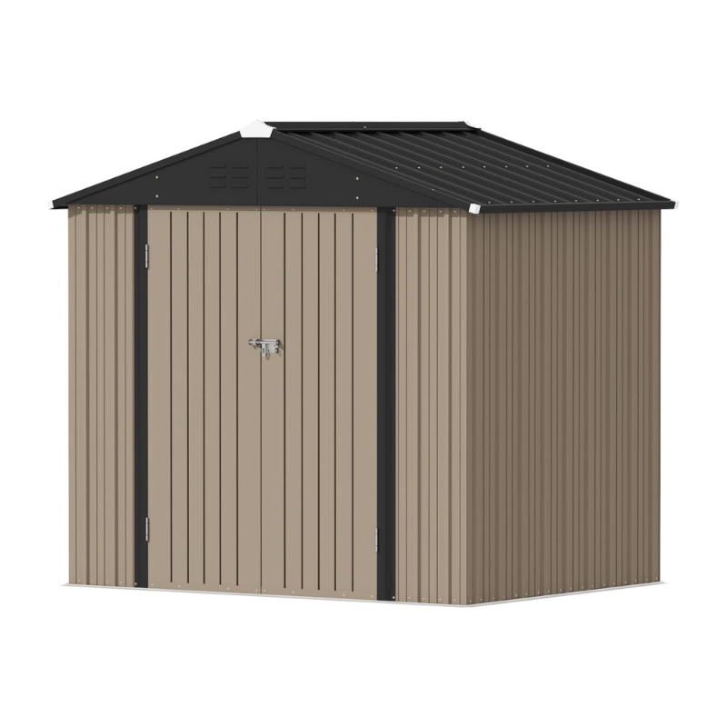 Devoko 8 x 6 ft Metal Outdoor Storage Shed, Brown