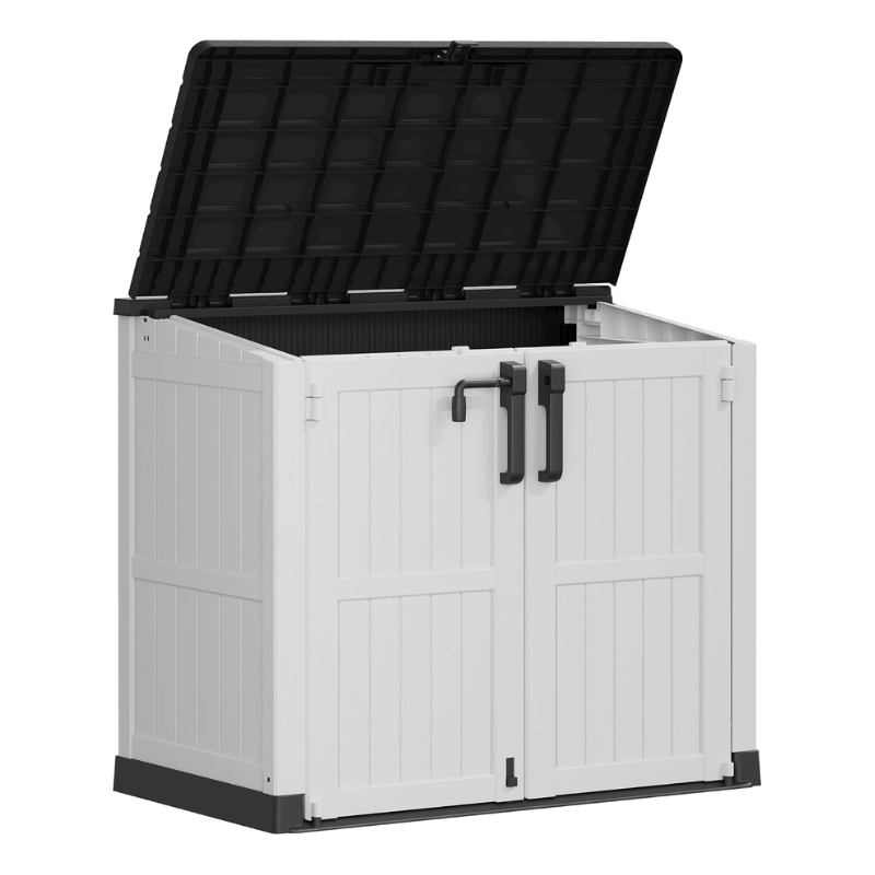 LHBcraft 36 Cu Ft Resin Outdoor Storage Cabinet, White and Black