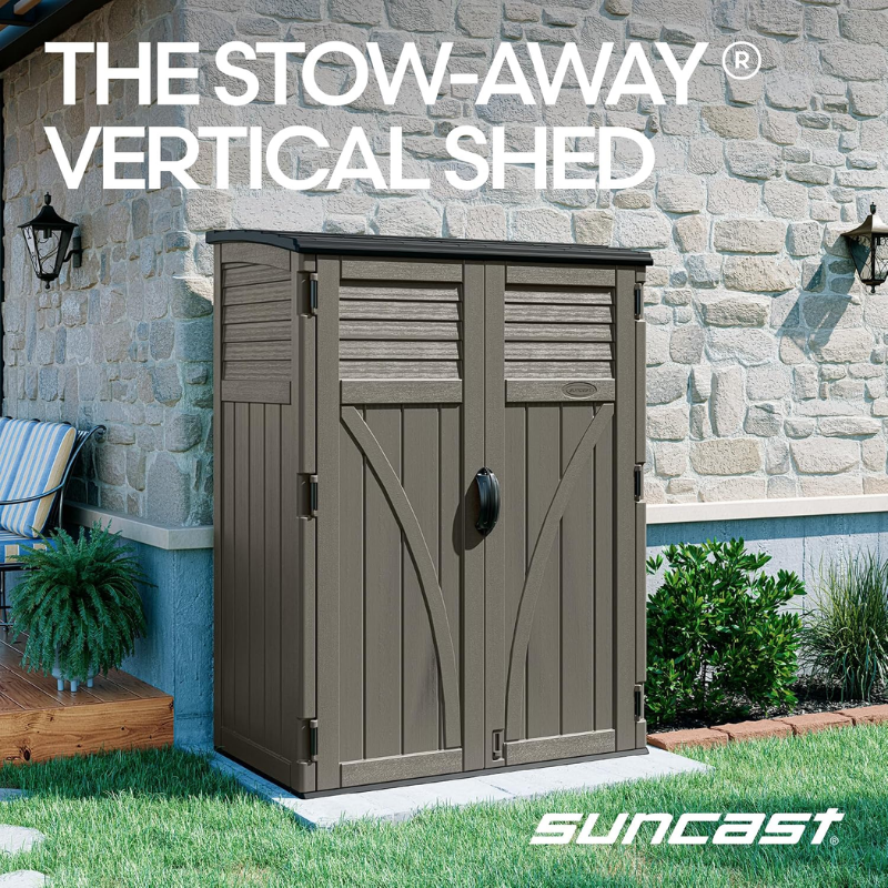 Suncast 54 Cu Ft Vertical Resin Storage Shed, Stoney