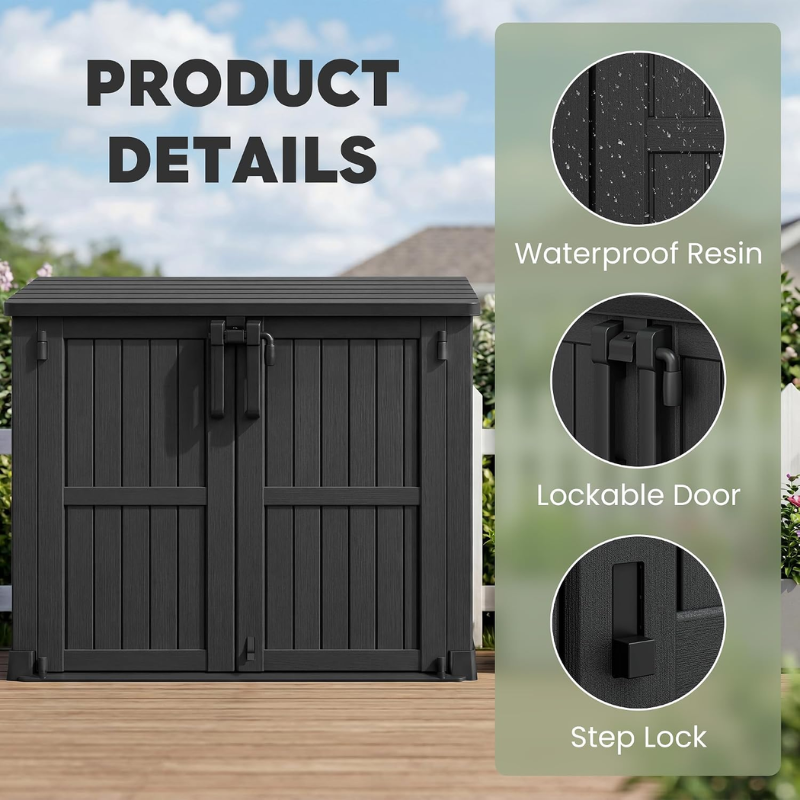LHBcraft 36 Cu Ft Resin Outdoor Storage Shed, Black