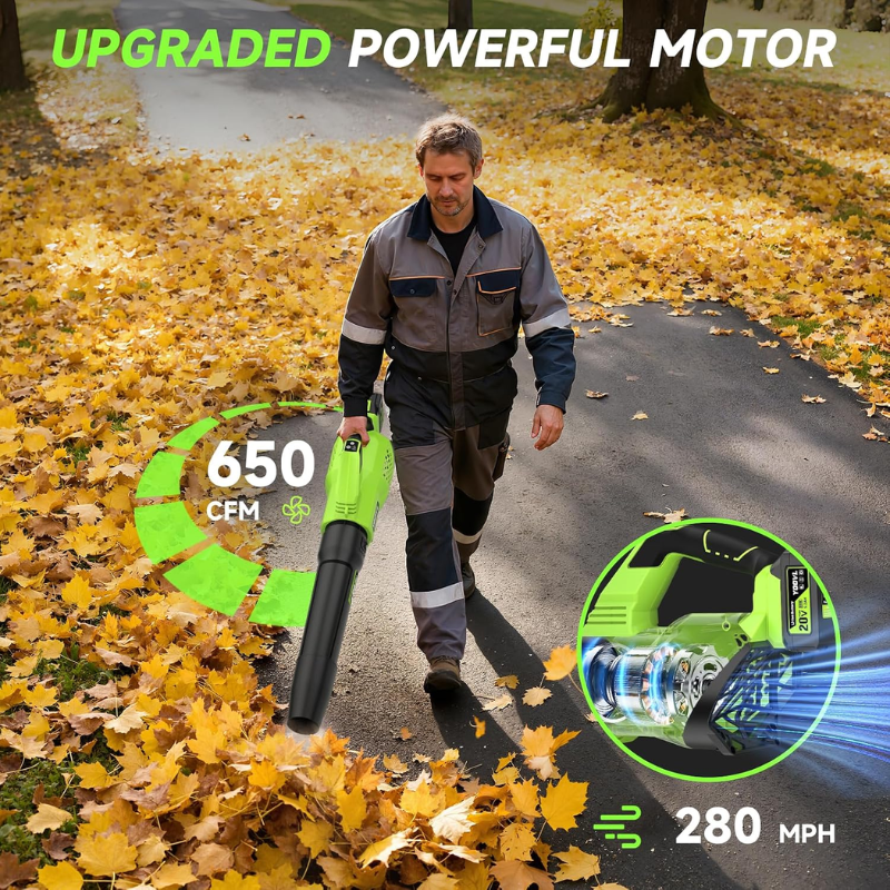 YOOVL Cordless Leaf Blower 650 CFM with 2 x 20V 5.2Ah Batteries and Charger