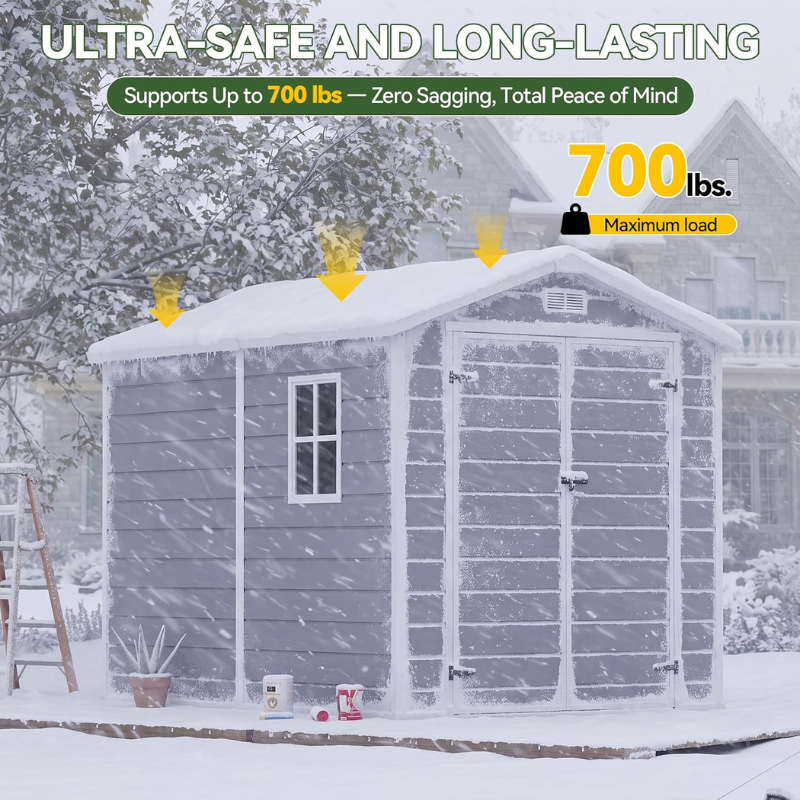 Aoxun 6 x 8 ft Resin Outdoor Storage Shed with Floor, Gray