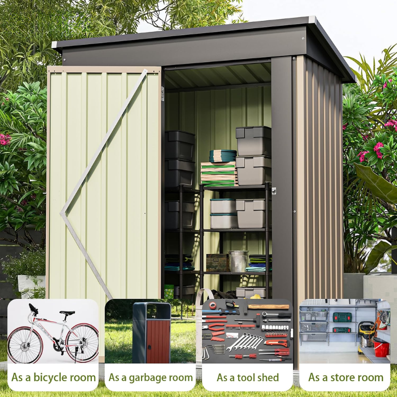 Patiowell 5 x 3 ft Metal Outdoor Storage Shed, Brown