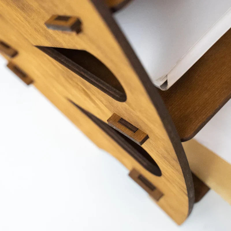 Wooden product with cut-out design on a white background