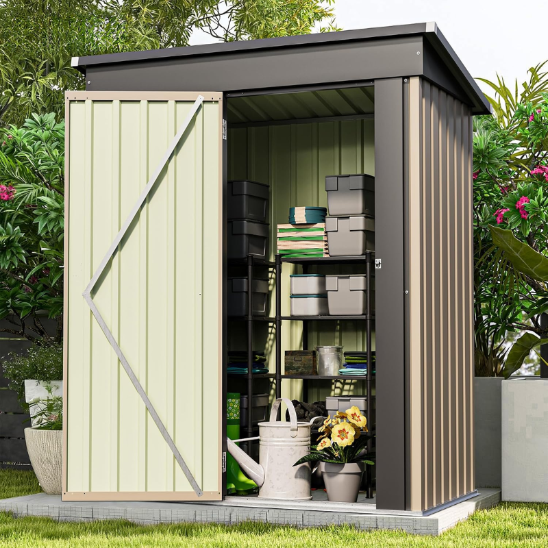 Patiowell 5 x 3 ft Metal Outdoor Storage Shed, Brown