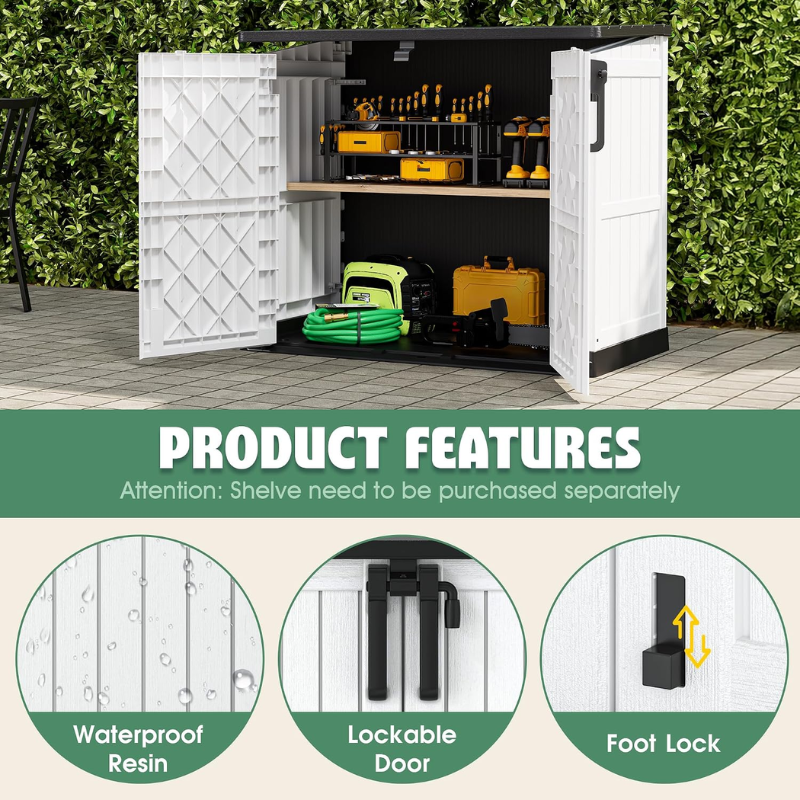 LHBcraft 36 Cu Ft Resin Outdoor Storage Cabinet, White and Black
