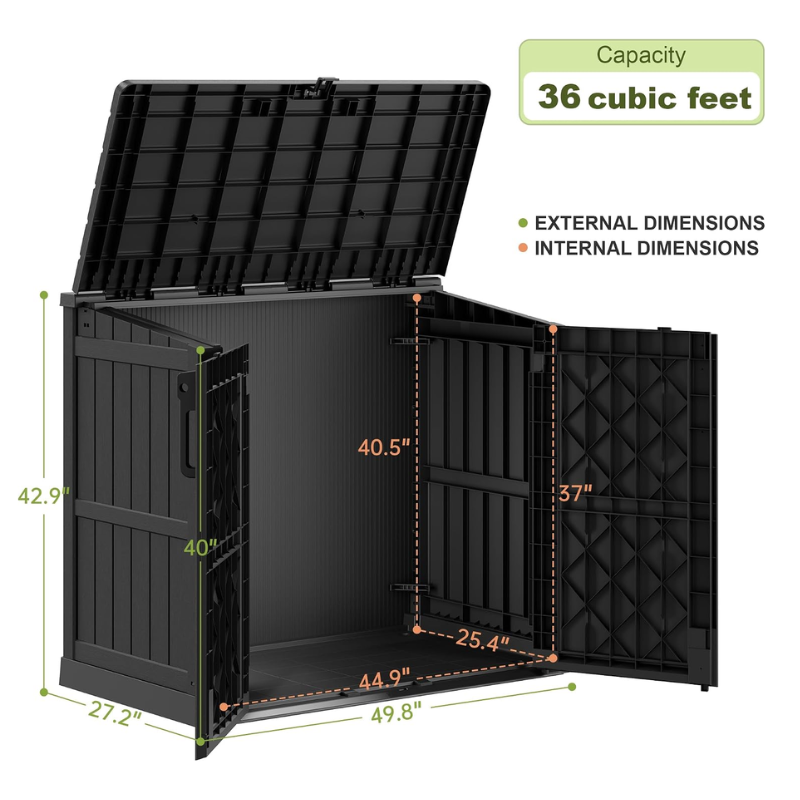 WTFGO 36 Cu Ft Resin Outdoor Storage Shed, Black