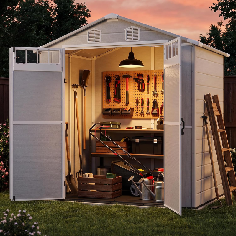 NORTHSKY 6 x 4.5 ft Plastic Outdoor Storage Shed with Floor, Light Gray