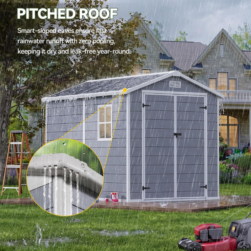 Aoxun 6 x 8 ft Resin Outdoor Storage Shed with Floor, Gray