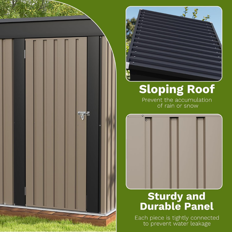 Patiowell 5 x 3 ft Metal Outdoor Storage Shed, Brown