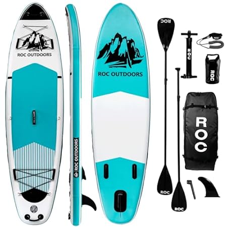 Roc Inflatable Stand Up Paddle Board 10' 6" with Premium SUP Paddle Board Accessories, Wide Stable Design, Non-Slip Comfort Deck for Youth & Adults - Teal