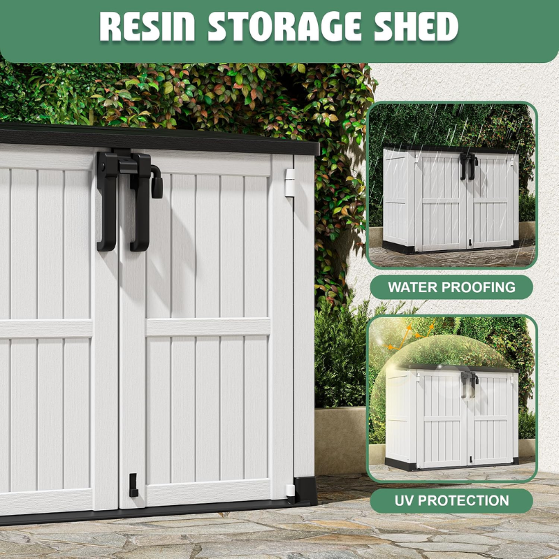 LHBcraft 36 Cu Ft Resin Outdoor Storage Cabinet, White and Black
