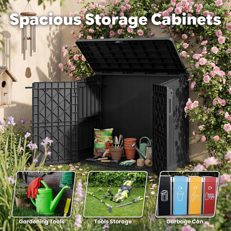LHBcraft 36 Cu Ft Resin Outdoor Storage Shed, Black