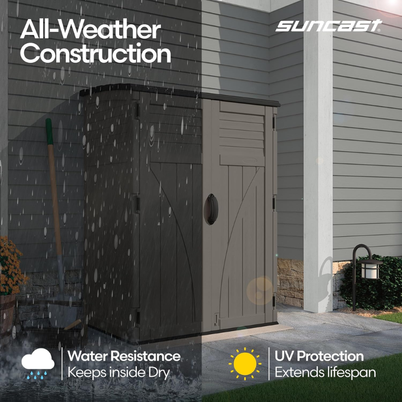 Suncast 54 Cu Ft Vertical Resin Storage Shed, Stoney