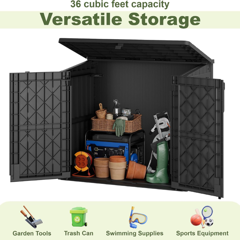 WTFGO 36 Cu Ft Resin Outdoor Storage Shed, Black