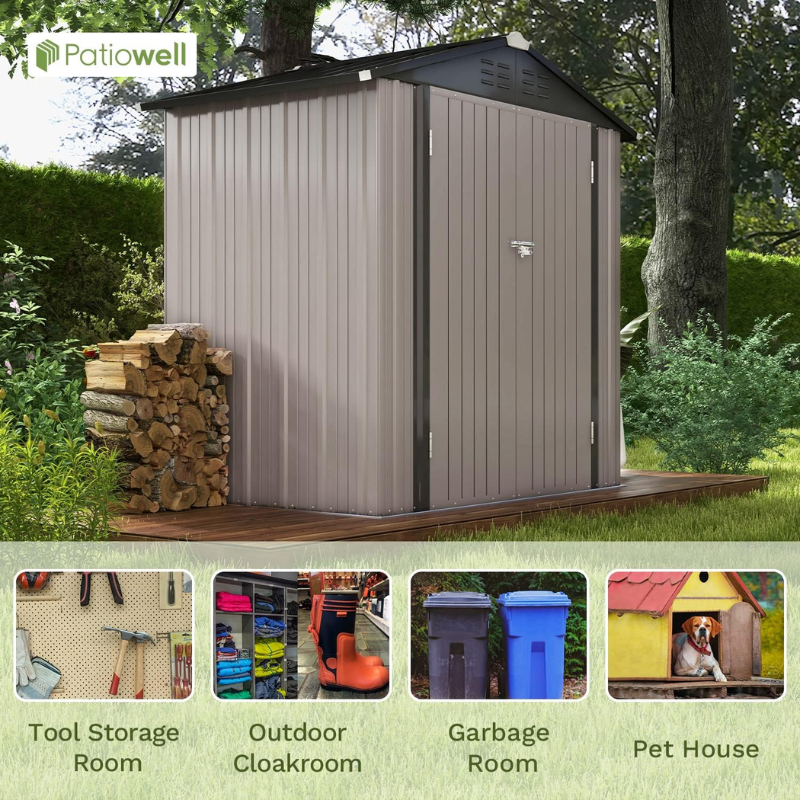 Patiowell 6 x 4 ft Metal Outdoor Storage Shed, Brown