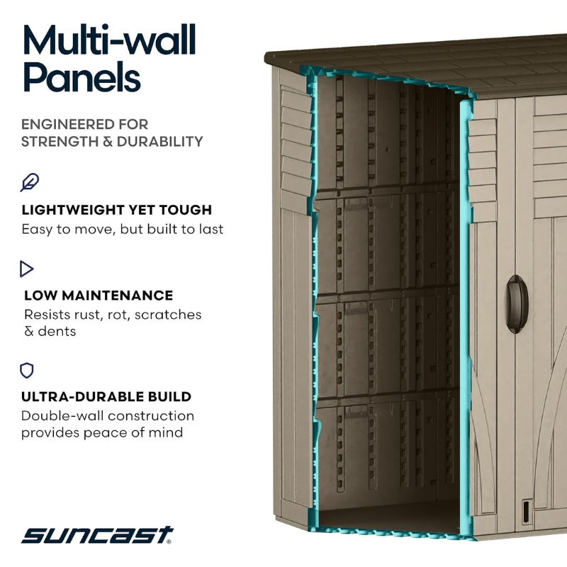 Suncast 54 Cu. Ft. Resin Vertical Outdoor Storage Shed, Taupe