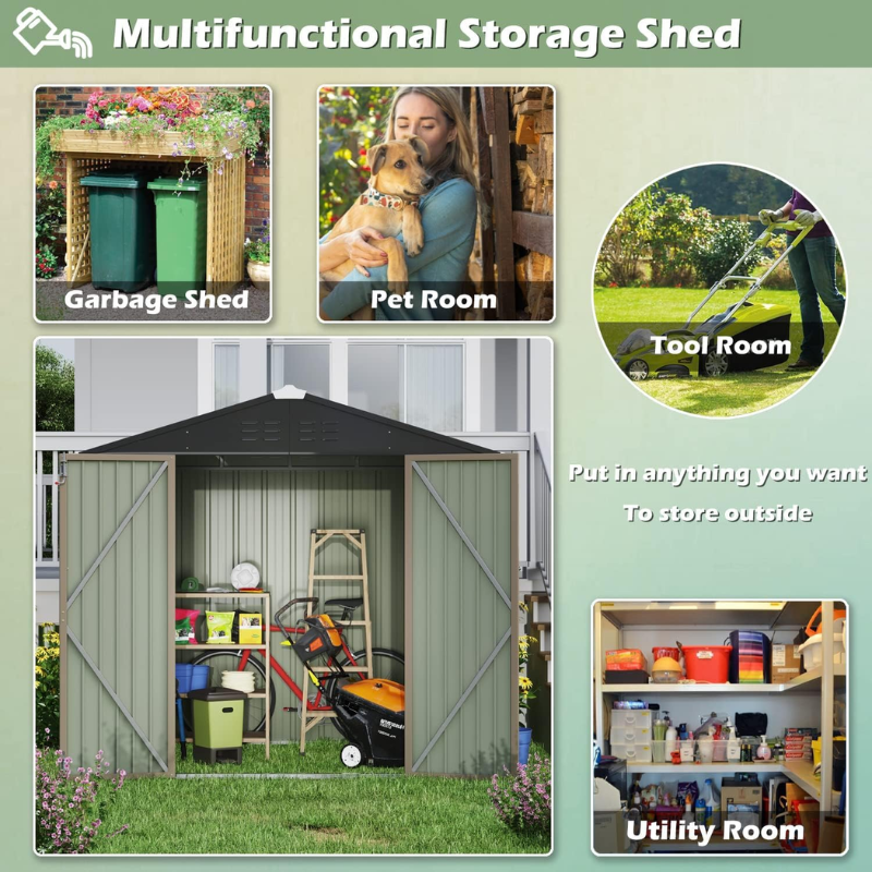 Devoko 8 x 6 ft Metal Outdoor Storage Shed, Brown