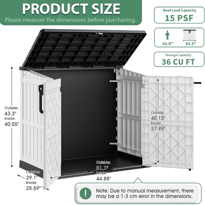 LHBcraft 36 Cu Ft Resin Outdoor Storage Cabinet, White and Black