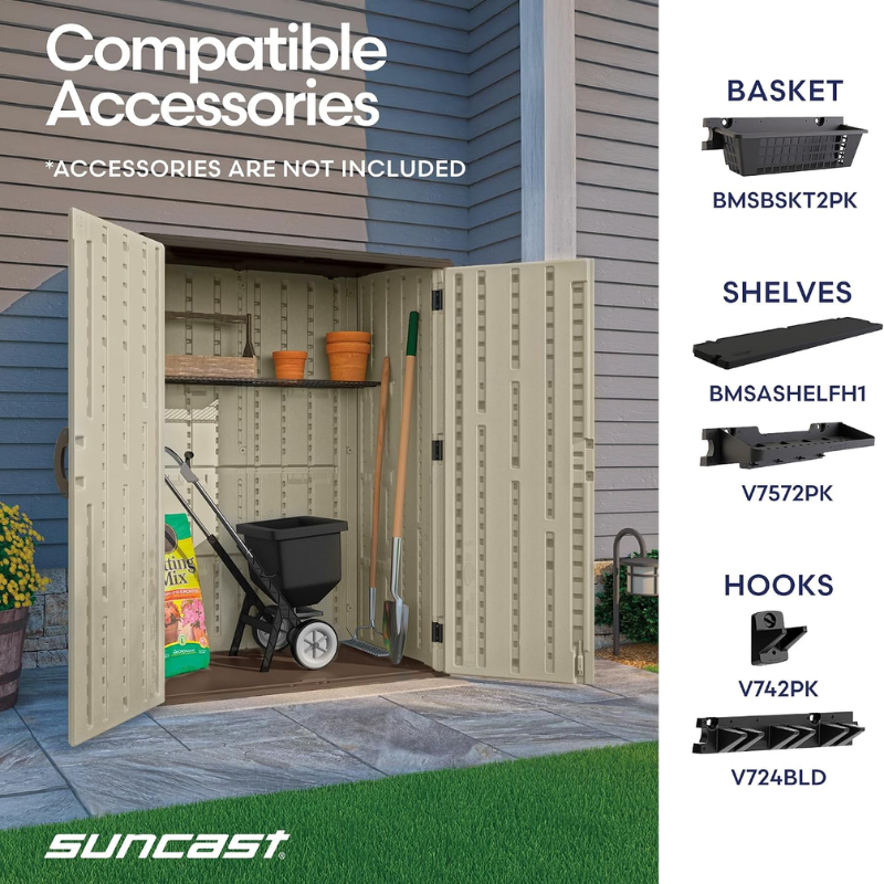 Suncast 54 Cu. Ft. Resin Vertical Outdoor Storage Shed, Taupe