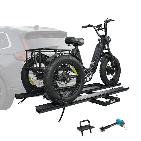 Hitch Mount Trike Rack for Tricycles, Electric Trike Bike Rack with 3 Ramps