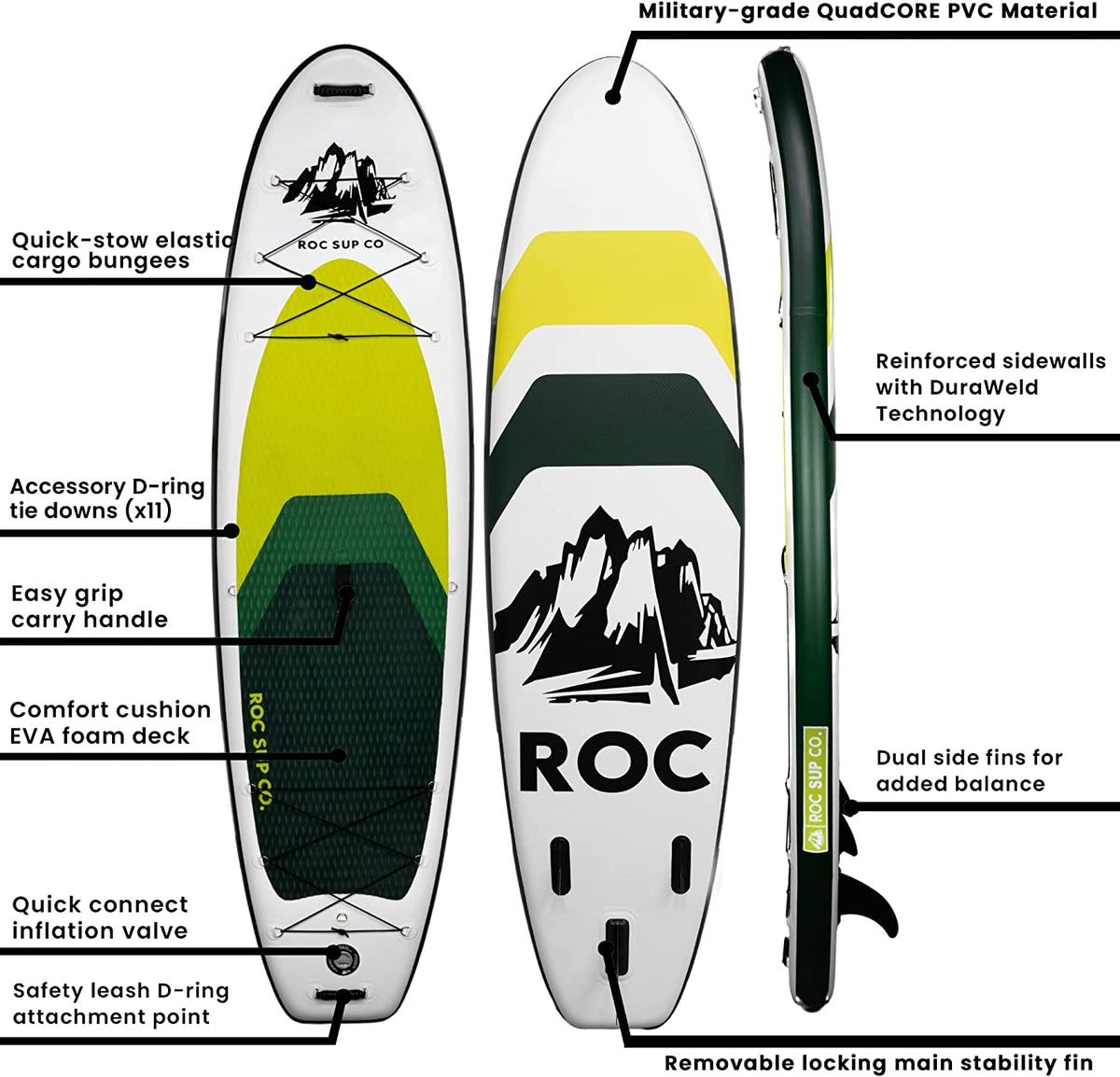 Roc Inflatable Stand Up Paddle Boards with Premium SUP Paddle Board Accessories