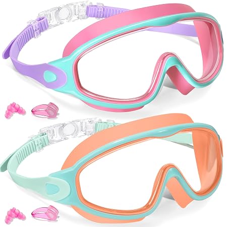 2 Pack Kids Swim Goggles Wide View Anti-Fog & UV Girls BoysToddler for 3-15