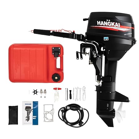 JAYGOVAN HANGKAI 12HP 2 Stroke Outboard Motor, 169CC Heavy Duty Short Shaft Fishing Boat Engine w/Water Cooling System & CDI Ignition System Gas Powered Fishing Boat Motor for Aquaculture Outdoor