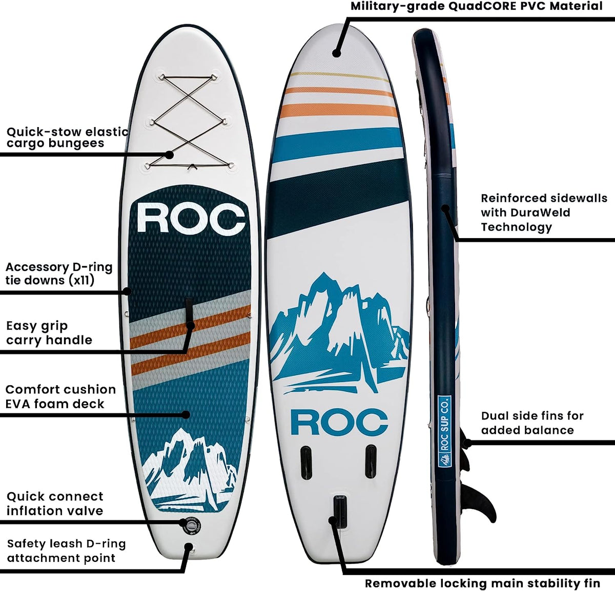 Roc Inflatable Stand Up Paddle Boards with Premium SUP Paddle Board Accessories