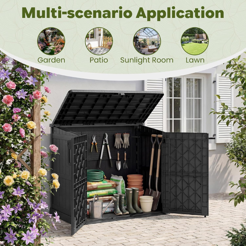 LHBcraft 36 Cu Ft Resin Outdoor Storage Shed, Black