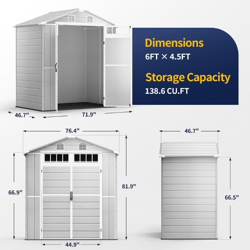 NORTHSKY 6 x 4.5 ft Plastic Outdoor Storage Shed with Floor, Light Gray