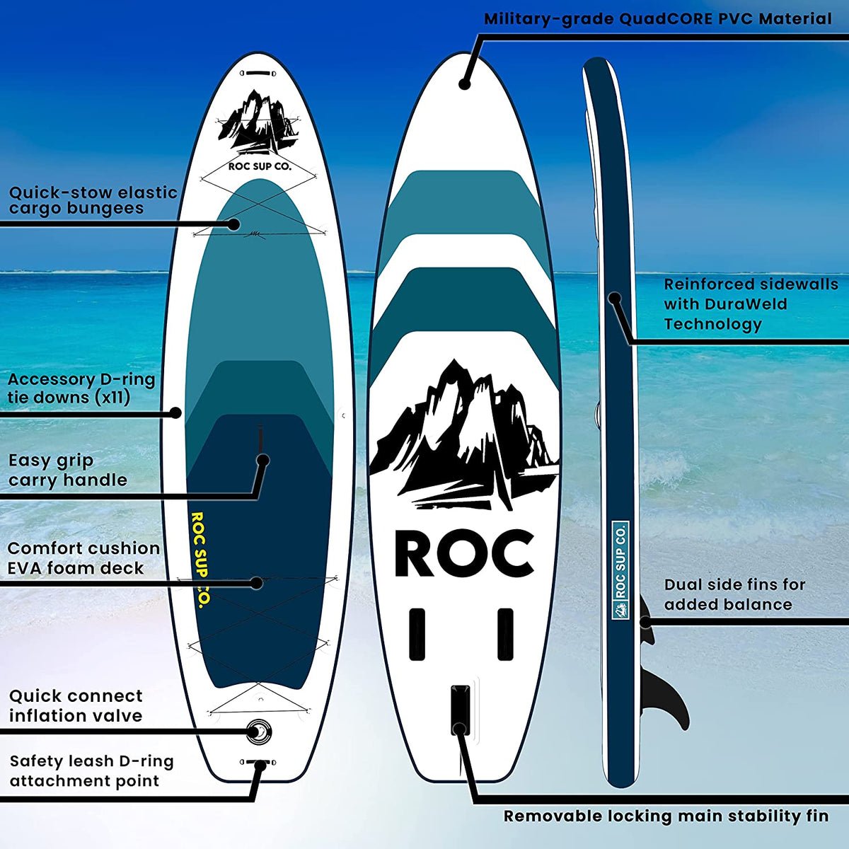 Roc Inflatable Stand Up Paddle Boards with Premium SUP Paddle Board Accessories