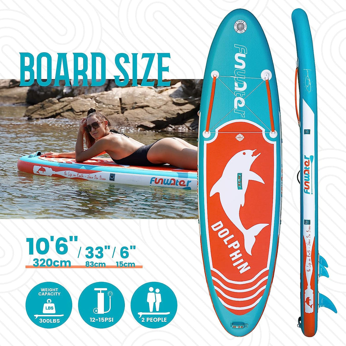 FunWater SUP Inflatable Stand Up Paddle Board Ultra-Light Inflatable Paddleboard with ISUP Accessories,