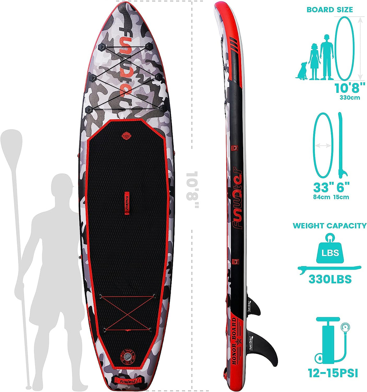 FunWater SUP Inflatable Stand Up Paddle Board Ultra-Light Inflatable Paddleboard with ISUP Accessories,