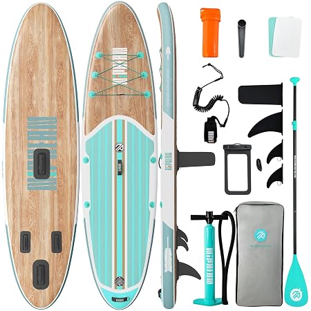 Niphean Inflatable Stand Up Paddle Board with SUP Accessories, Green Wood