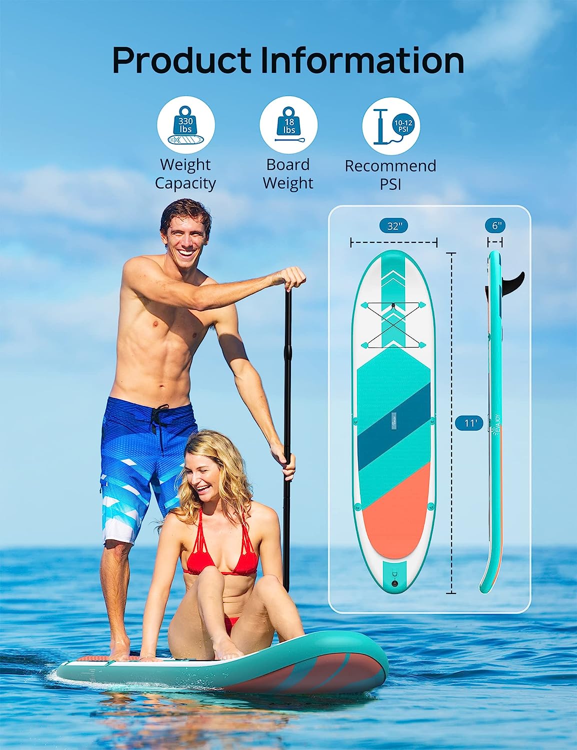 EVAJOY Paddle Boards, 10'10''x32''x6'' Inflatable Stand Up Paddle Board SUP for All Skill Levels