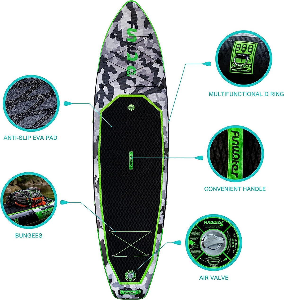 FunWater SUP Inflatable Stand Up Paddle Board Ultra-Light Inflatable Paddleboard with ISUP Accessories,