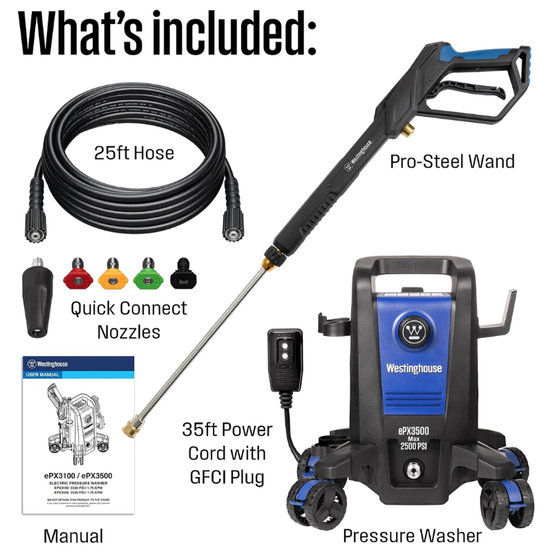 Westinghouse ePX3500 Electric Pressure Washer 2500 PSI 1.76 GPM with 5 Nozzles