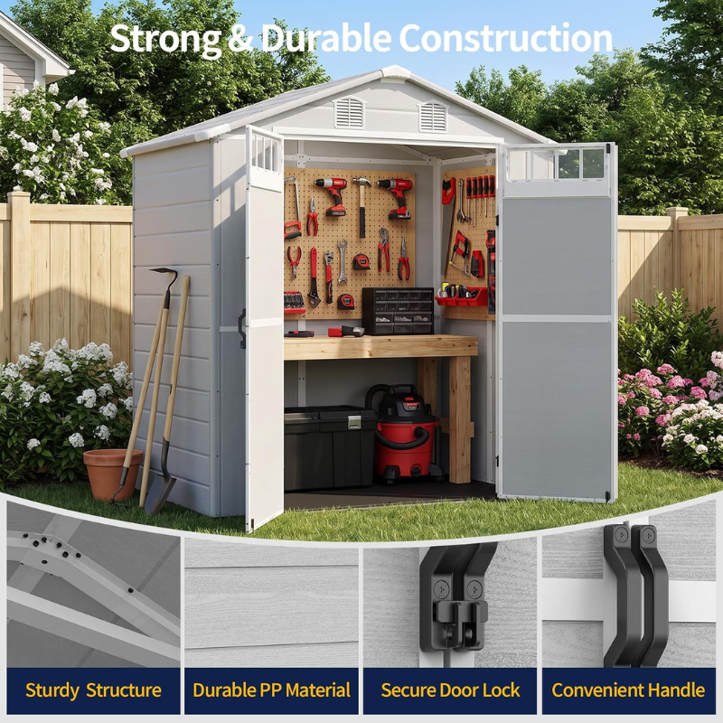 NORTHSKY 6 x 4.5 ft Plastic Outdoor Storage Shed with Floor, Light Gray