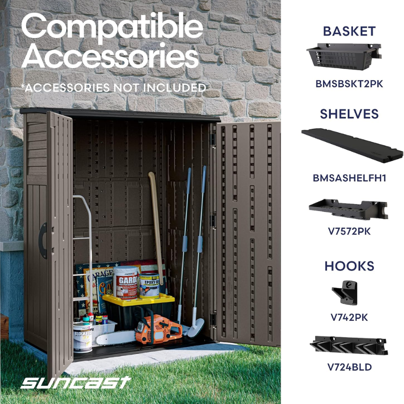 Suncast 54 Cu Ft Vertical Resin Storage Shed, Stoney