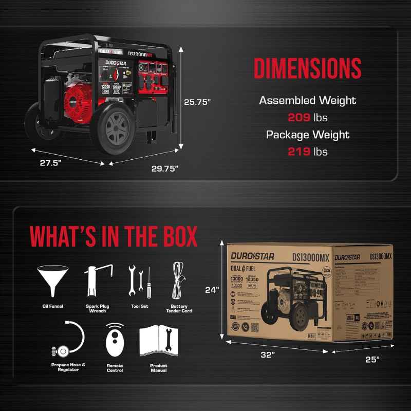 DuroStar DS13000MX Dual Fuel Portable Generator 13000W Gasoline Propane