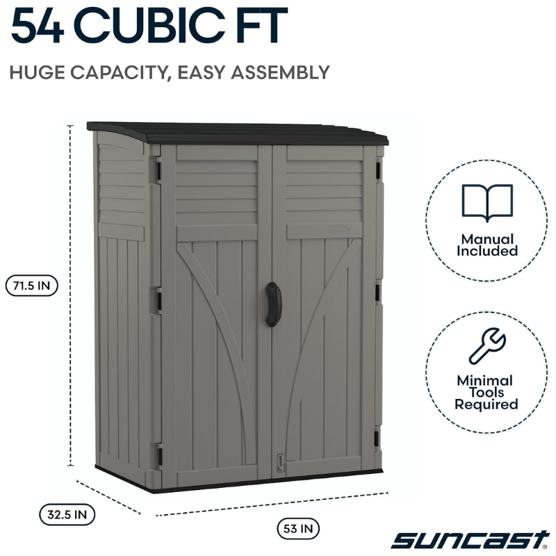 Suncast 54 Cu Ft Vertical Resin Storage Shed, Stoney