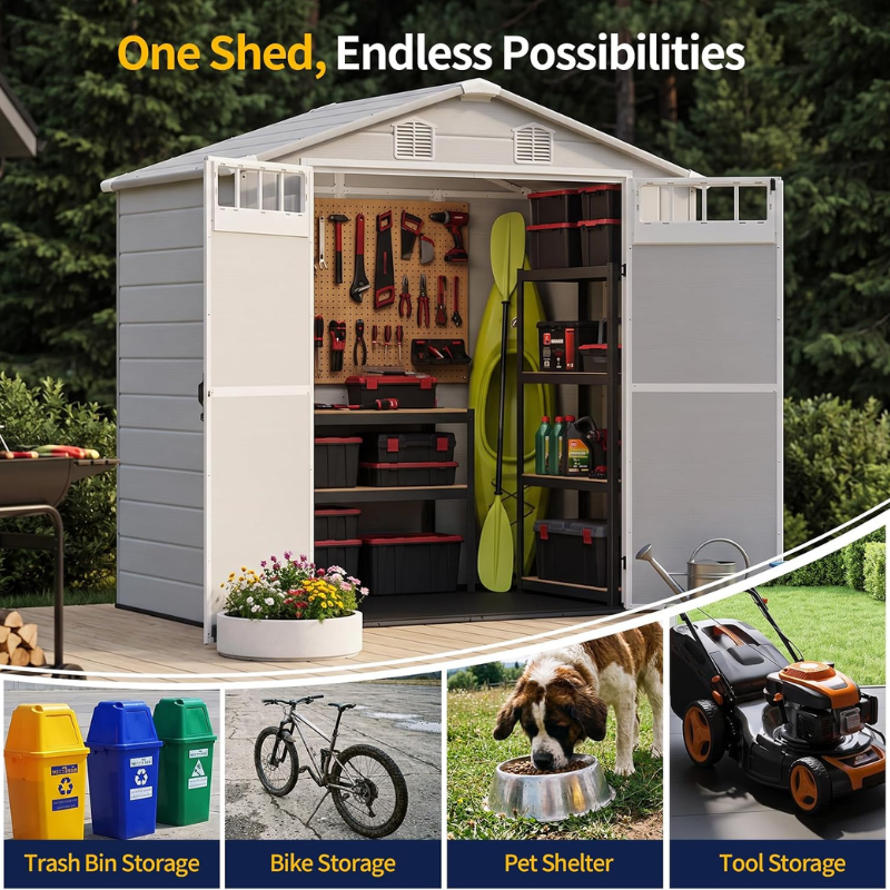 NORTHSKY 6 x 4.5 ft Plastic Outdoor Storage Shed with Floor, Light Gray